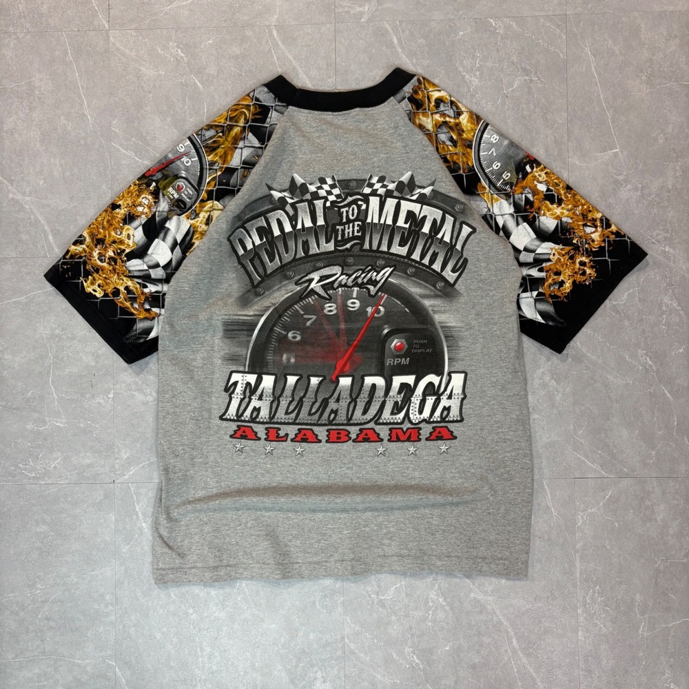 Vintage Cal Cru Talladega Alabama Racing T-Shirt Mens M Grey Raglan USA Made
